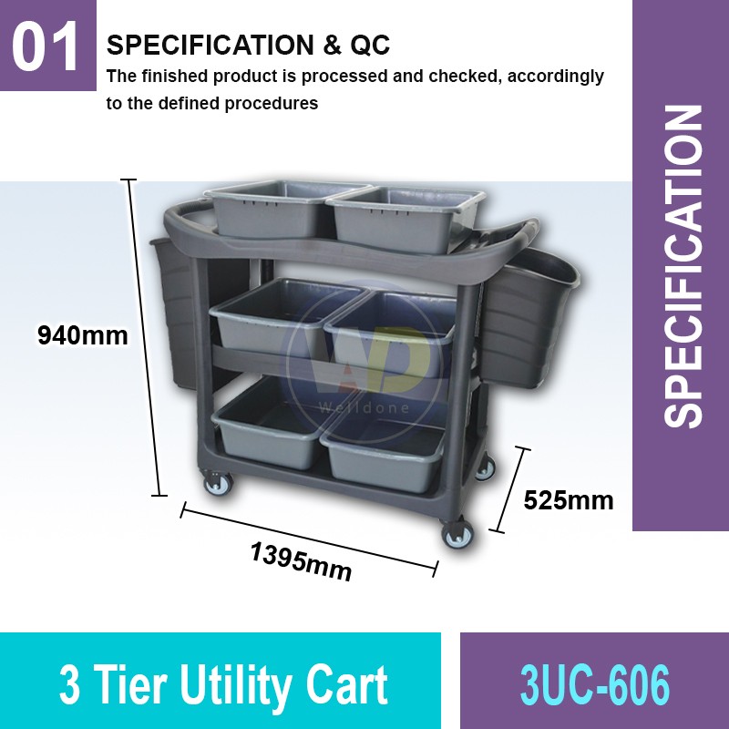 3UC-606 3 Tier Utility Cart | Quality Kitchen Trolley MY | Welldone