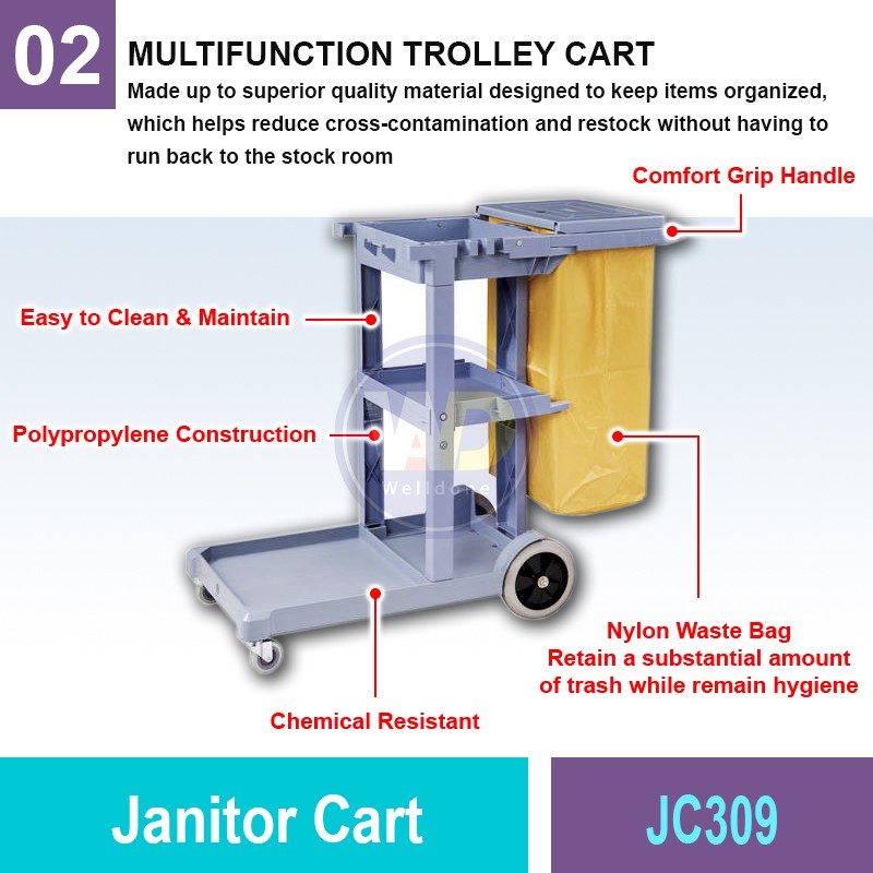 JC309 Janitor Cart | Quality Service Trolley Malaysia | Welldone