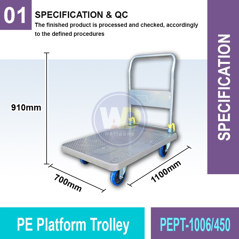 PEPT-1006/450 PE Platform Trolley 450KG | Quality Trolley Cart MY | Welldone
