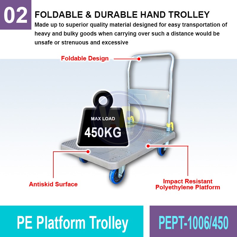 PEPT-1006/450 PE Platform Trolley 450KG | Quality Trolley Cart MY | Welldone