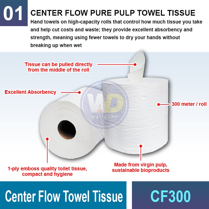 CF300 Center Flow Towel Tissue | Quality Paper Towel MY | Welldone CF300 Center Flow Towel Tissue | Quality Paper Towel MY | Welldone