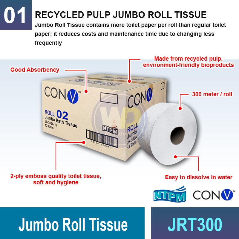 JRT300 NPTM ConV Jumbo Roll Tissue | Quality Paper Towel MY | Welldone