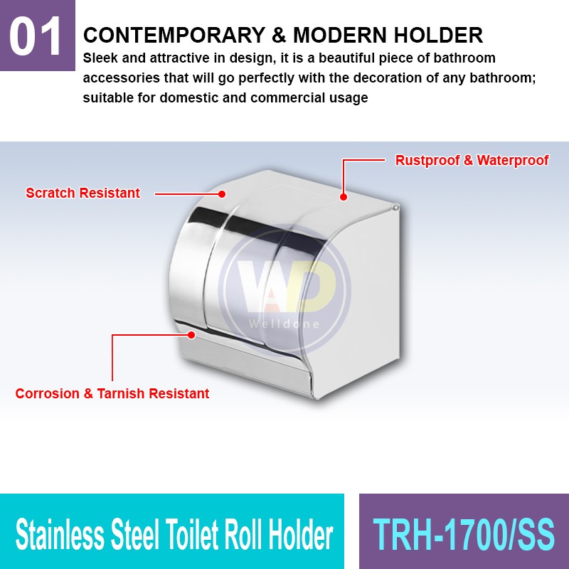 TRH-1700/SS Stainless Steel Toilet Roll Holder | Bathroom Accessories MY | Welldone