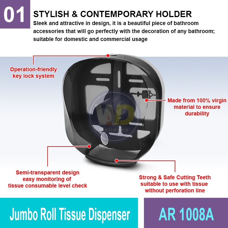 AR 1008A Jumbo Roll Tissue Dispenser | Bathroom Dispenser MY | Welldone