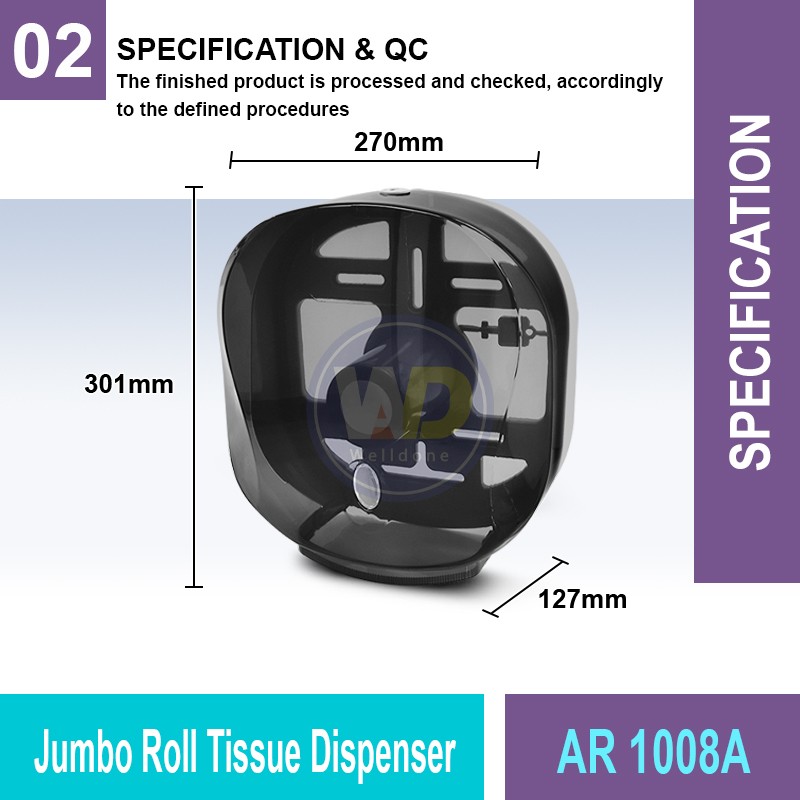 AR 1008A Jumbo Roll Tissue Dispenser | Bathroom Dispenser MY | Welldone