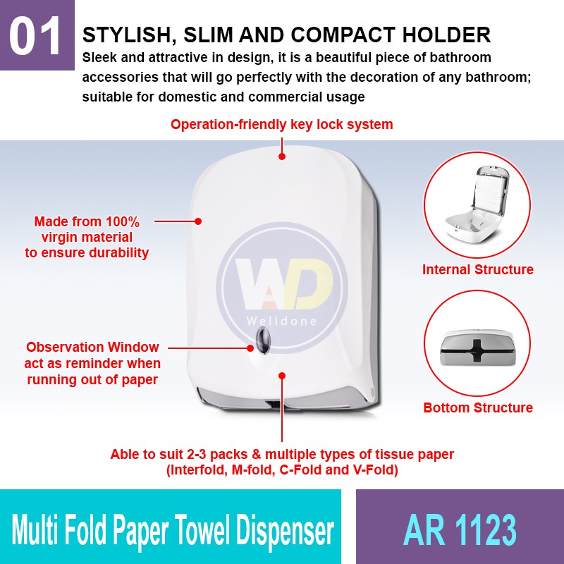 AR 1123 Multi Fold Paper Towel Dispenser | Washroom Accessories MY | Welldone AR 1123 Multi Fold Paper Towel Dispenser | Washroom Accessories MY | Welldone