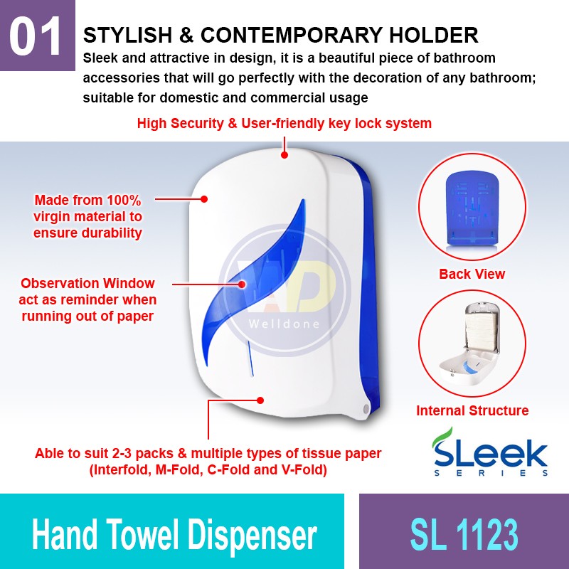 SL 1123 Sleek Series Hand Towel Dispenser | Washroom Accessories MY | Welldone