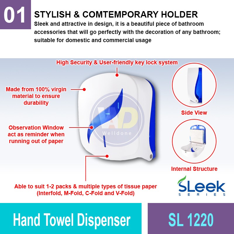 SL 1220 Sleek Series Hand Towel Dispenser | Washroom Accessories MY | Welldone