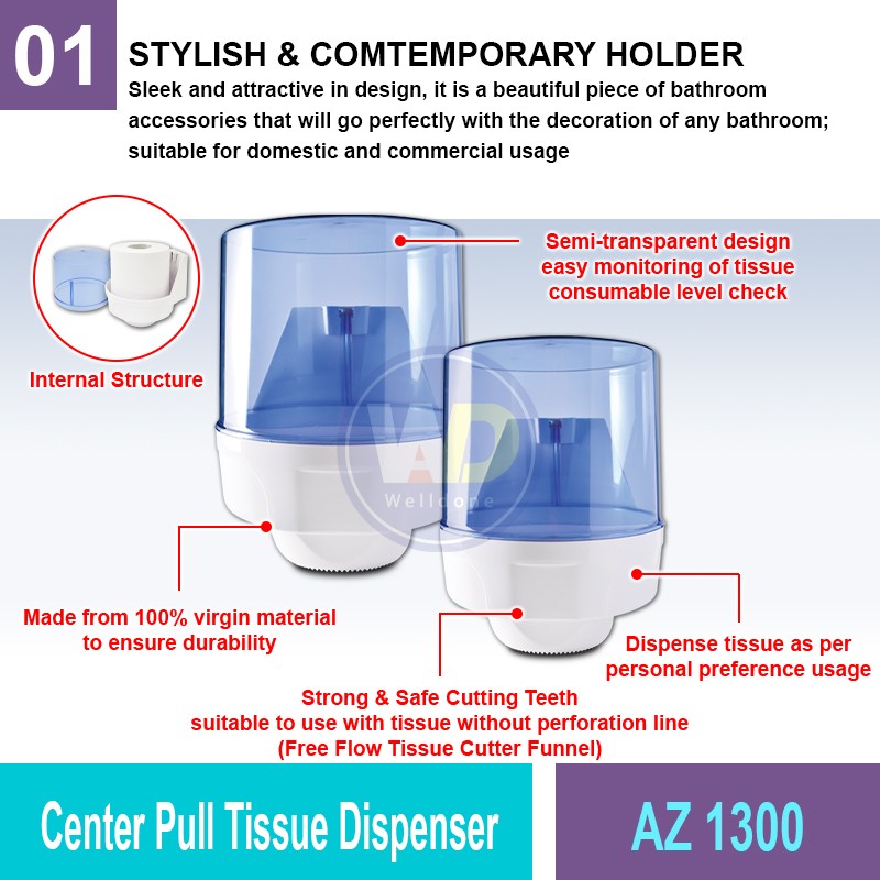 AZ 1300 Center Pull Tissue Dispenser | Washroom Accessories MY | Welldone