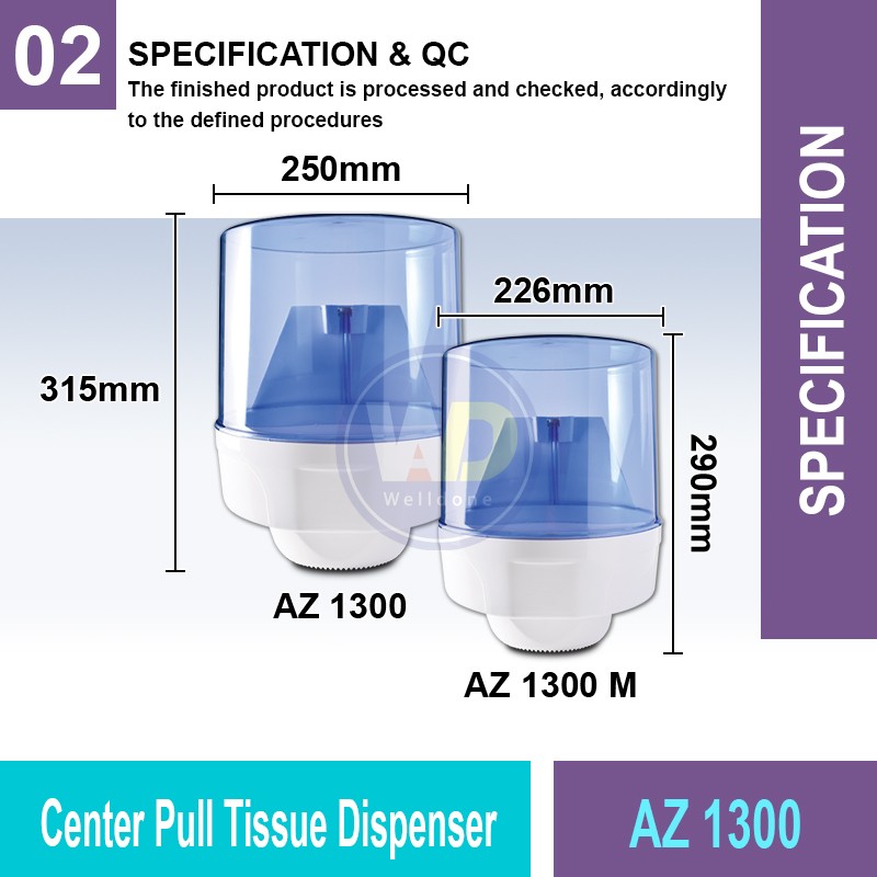 AZ 1300 Center Pull Tissue Dispenser | Washroom Accessories MY | Welldone