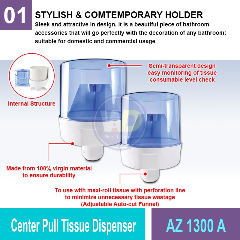 AZ 1300 A Center Pull Tissue Dispenser | Washroom Dispenser MY | Welldone