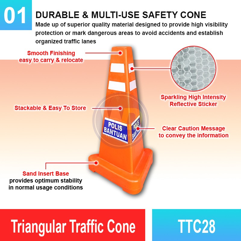 TTC28 Triangular Traffic Cone | Quality Safety Cone MY | Welldone