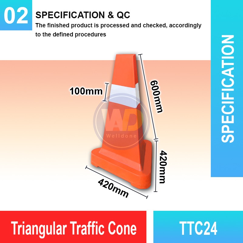 TTC24 Triangular Traffic Cone 24" | Quality Safety Cone MY | Welldone