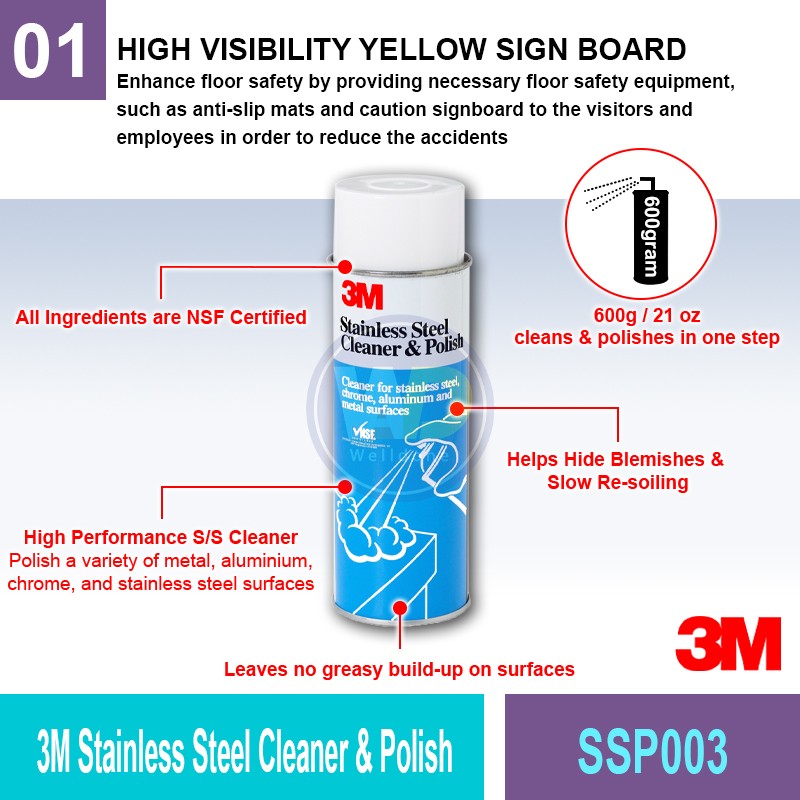 SSP003 3M™ Stainless Steel Cleaner & Polish | 21 oz Aerosol | Welldone