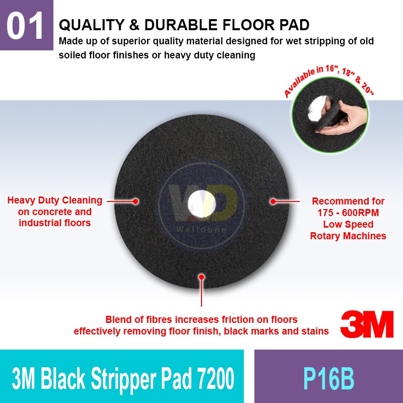 P16B 3M™ Black Stripper Pad 7200 | Quality Floor Pad MY | Welldone