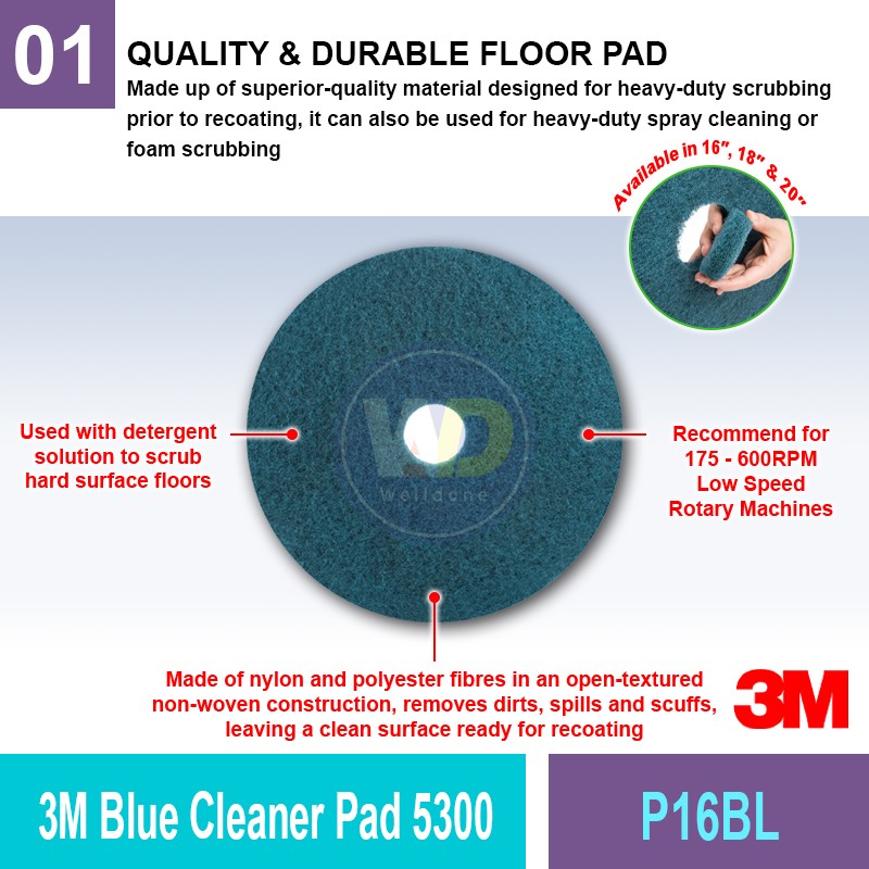P16BL 3M™ Blue Cleaner Pad 5300 | Quality Floor Pad MY | Welldone