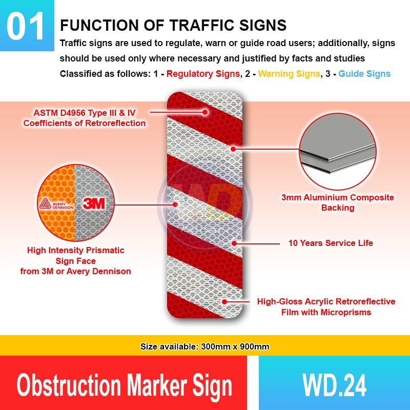 WD.24 Obstruction Marker Sign | Quality JKR Signboard MY | Welldone