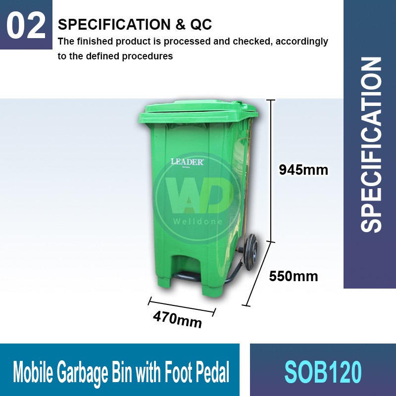 SOB120 Mobile Garbage Bin w Pedal | Quality Wheelie Bin MY | Welldone