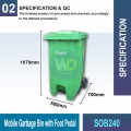 SOB240 Mobile Garbage Bin w Pedal | Quality Wheelie Bin MY | Welldone