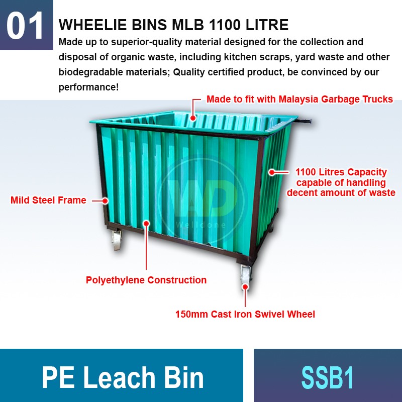 SSB1 PE Leach Bin 1100 Litres | Quality Wheelie Bin MY | Welldone