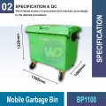 BP1100 Mobile Garbage Bin 1100 Litres |Quality Wheelie Bin MY | Welldone
