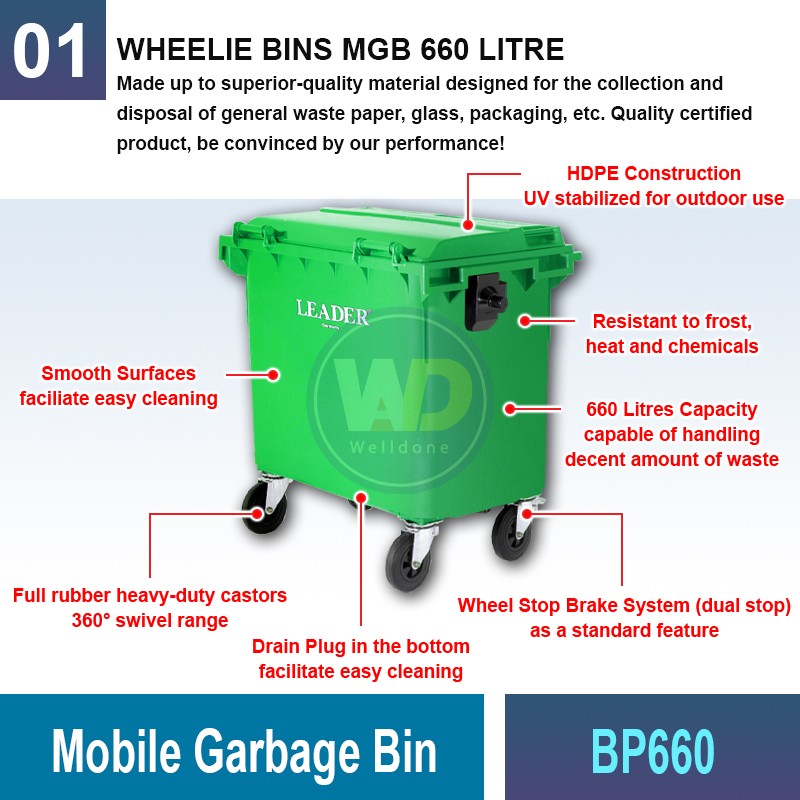 BP660 Mobile Garbage Bin 660 Litres | Quality Wheelie Bin MY | Welldone
