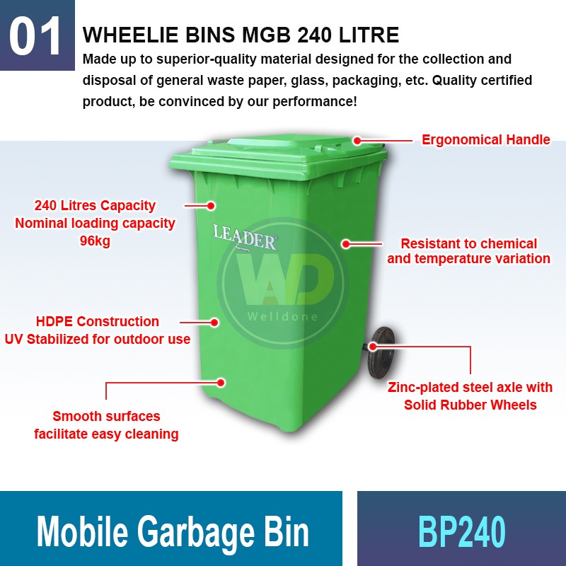 BP240 Mobile Garbage Bin w SIRIM | Quality Wheelie Bin MY | Welldone