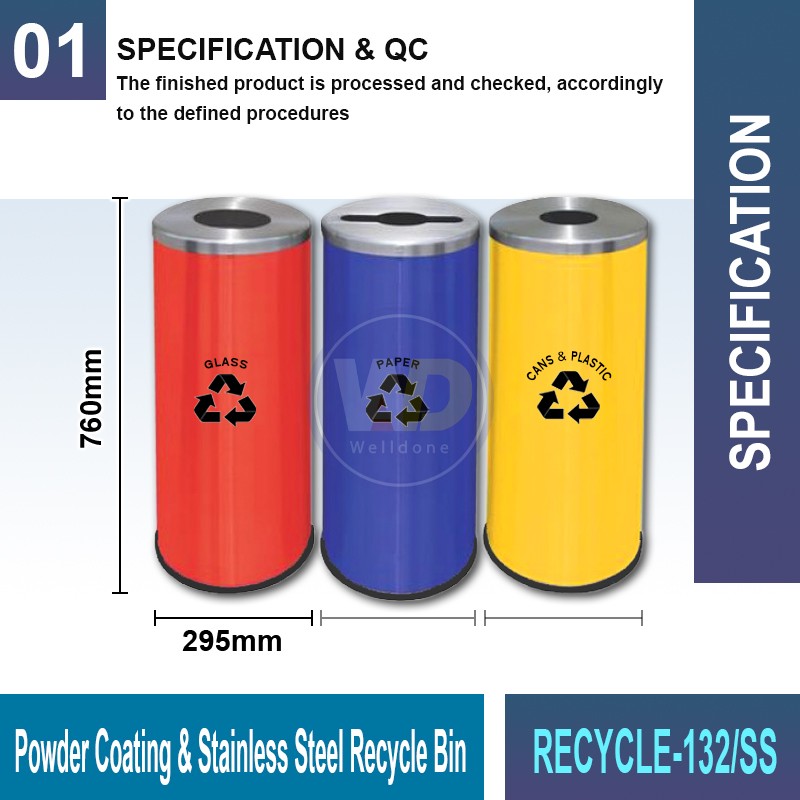 RECYCLE-132/SS Powder Coating & S.S. Recycle Bin | Eco-Friendly Waste Solutions | Welldone