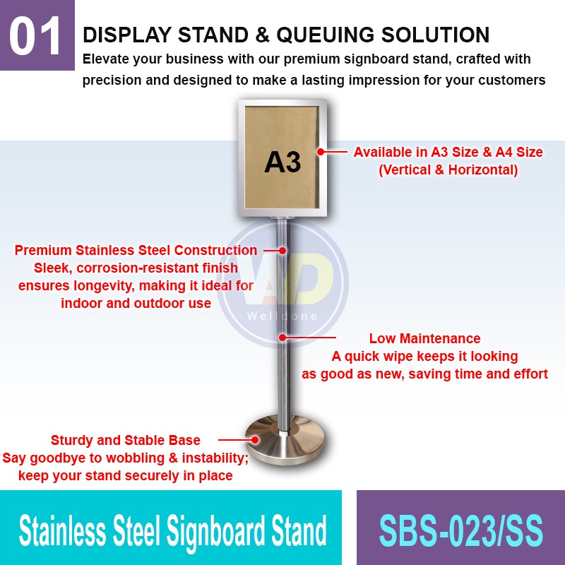 SBS-022/SS Stainless Steel Signboard Stand | Quality Q-Stand MY | Welldone