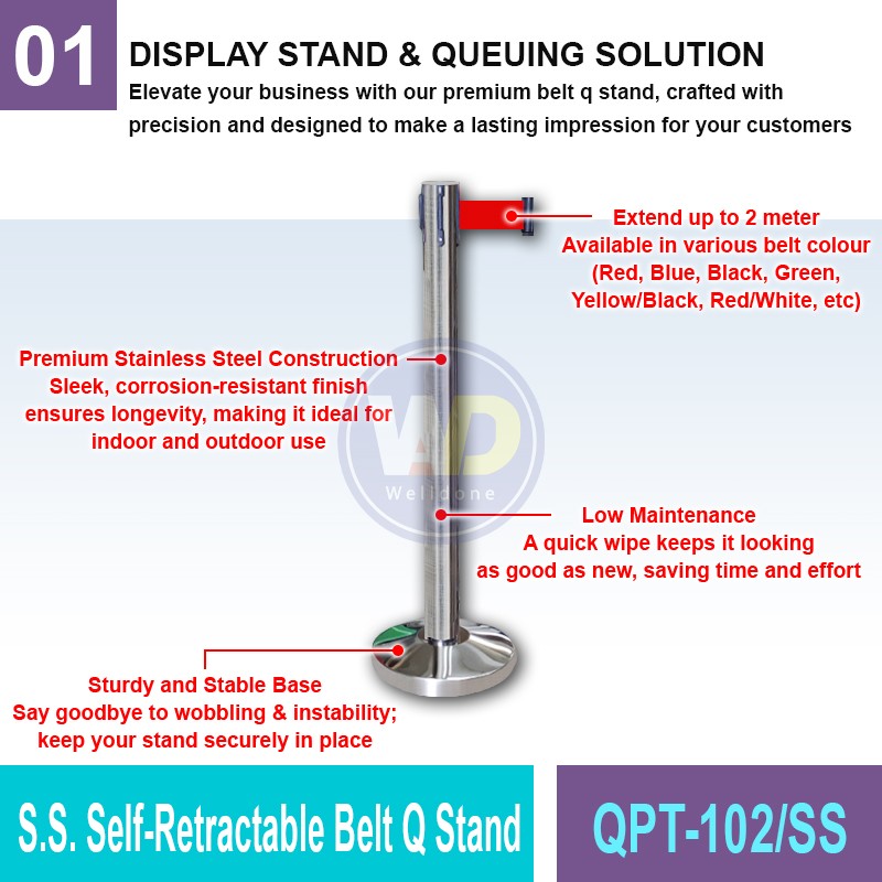 QPT-102/SS S.S. Self Retractable Belt Q Stand | Welldone