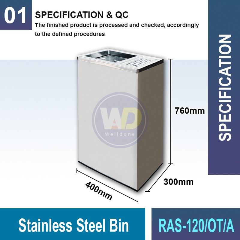 RAS-120/OT/A Stainless Steel Bin | Quality Waste Bins MY | Welldone