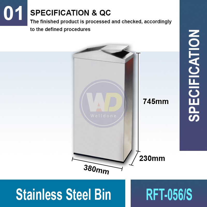 RFT-056/S Stainless Steel Bin | Quality Waste Bins MY | Welldone
