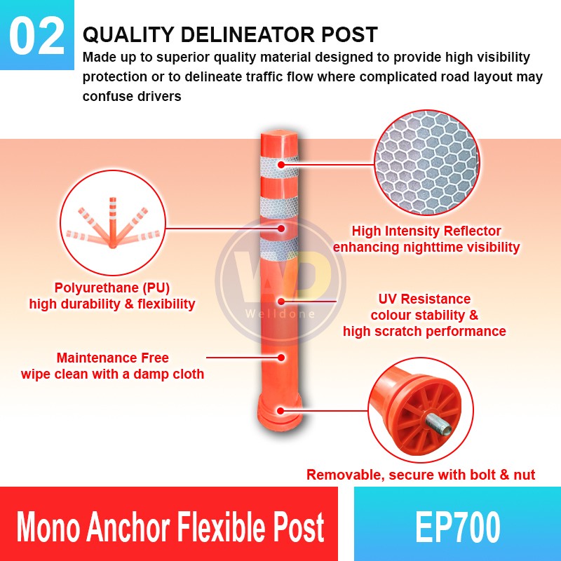 EP700 Mono Anchor Flexible Post | Quality Safety Bollard MY | Welldone