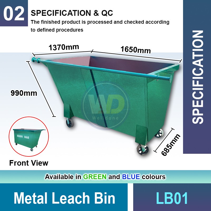 LB01 Metal Leach Bin 1500 Litres | Quality Wheelie Bin MY | Welldone